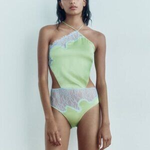 ZARA SILK BODYSUIT WITH LACE